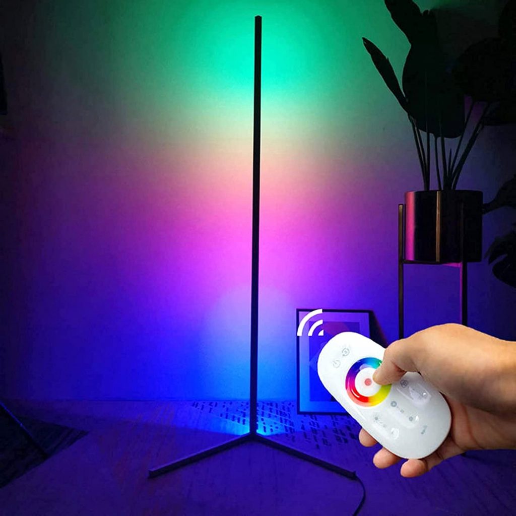 Velouer Corner Floor Lamp - Modern RGB Corner Lamp - 55" Tall Minimalist Floor Lamp - 356 Mood Lighting Modes - Dimmable 20W LED Corner Lamp - Metal Color Changing LED Corner Light - 2 Year Guarantee