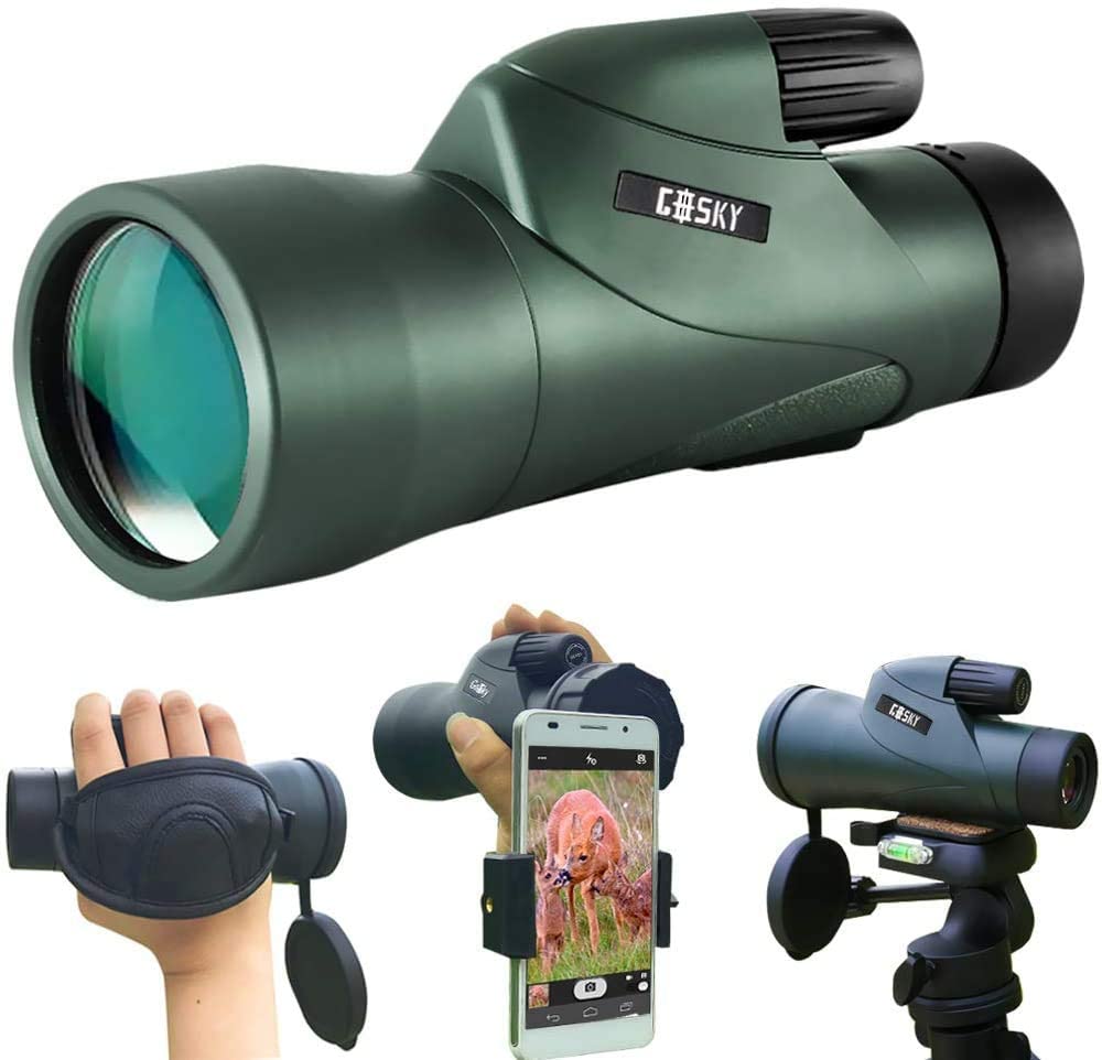 Gosky 12x55 High Definition Monocular Telescope and Quick Phone Holder-2020 Waterproof Monocular -BAK4 Prism for Wildlife Bird Watching Hunting Camping Travel Secenery