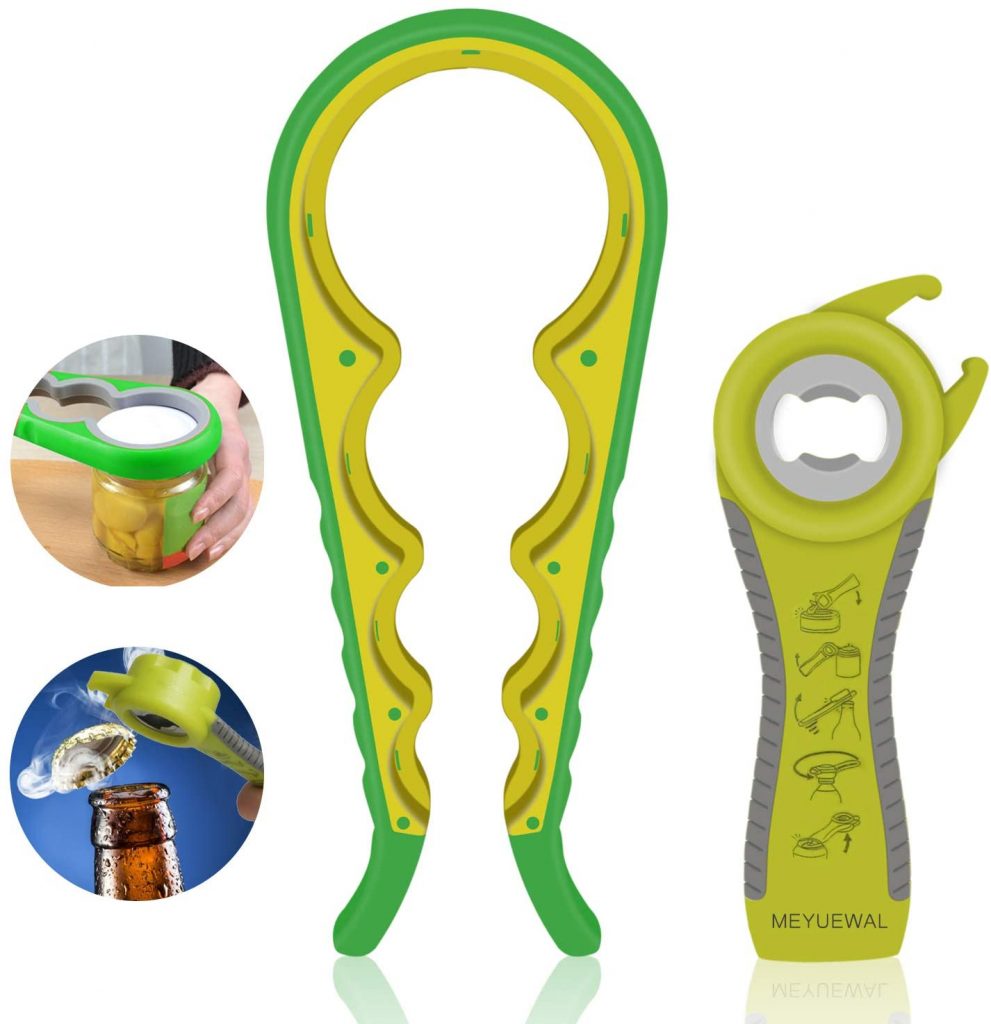 Jar Opener, 5 in 1 Multi Function Can Opener Bottle Opener Kit with Silicone Handle Easy to Use for Children, Elderly and Arthritis Sufferers (Green)