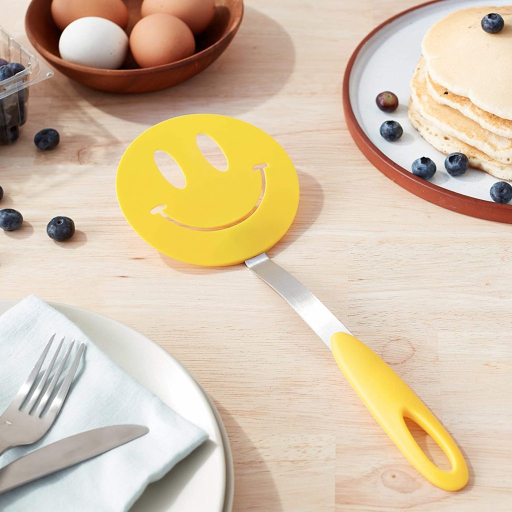 Tovolo Spatulart Smiley Face Nylon Flex Turner, Spatula Cooking Utensil Co-Molded With Silicone, Sturdy Steel Handle, Safe for Non-Stick Cookware, Smiley Face