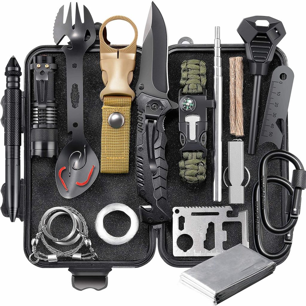 EILIKS Survival Gear Kit, Emergency EDC Survival Tools 24 in 1 SOS Earthquake Aid Equipment, Cool Top Gadgets Valentines Birthday Gifts for Men Dad Him Husband Boyfriend Teen Boy Camping Hiking